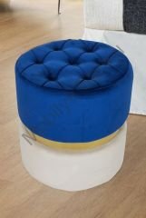 Dekoratif Puf Kapitoneli - Krem / Lacivert